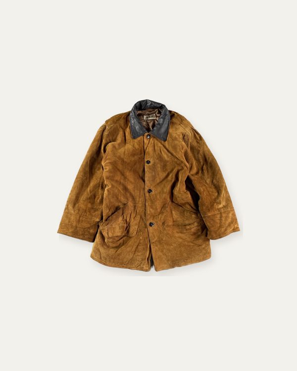 A&F INTERNATIONAL スエードレザー カーコート タン×ネイビー メンズ